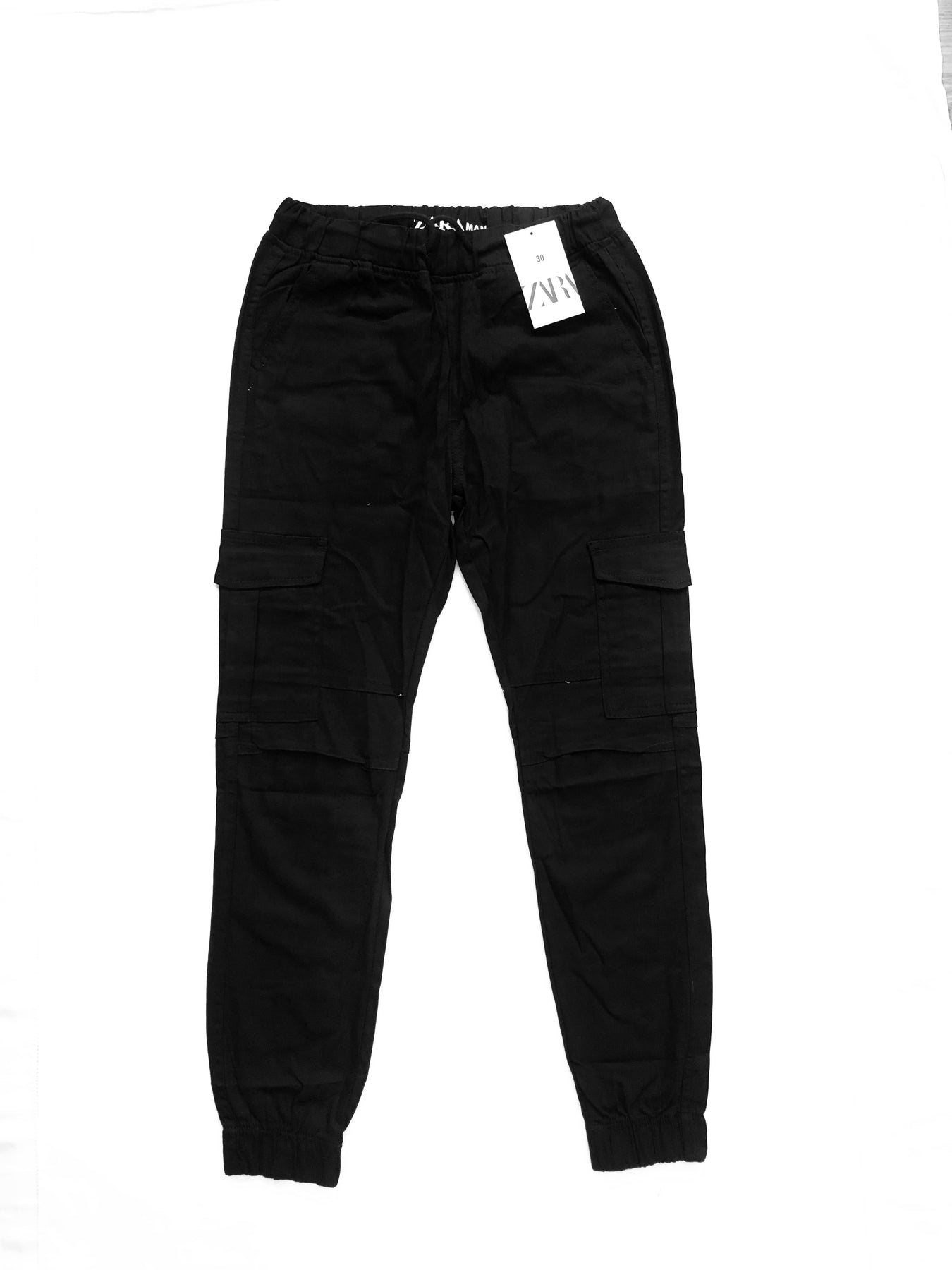 Black 6 Pocket Men Cotton Cargo Trousers