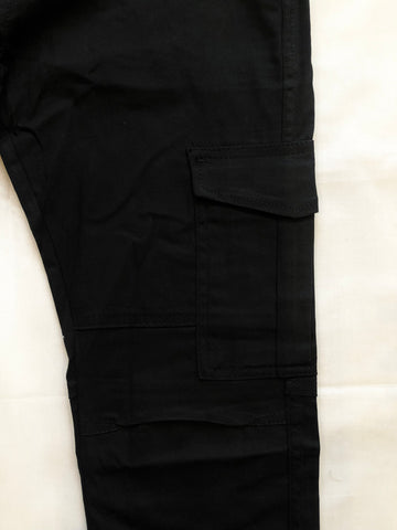 Black 6 Pocket Men Cotton Cargo Trousers