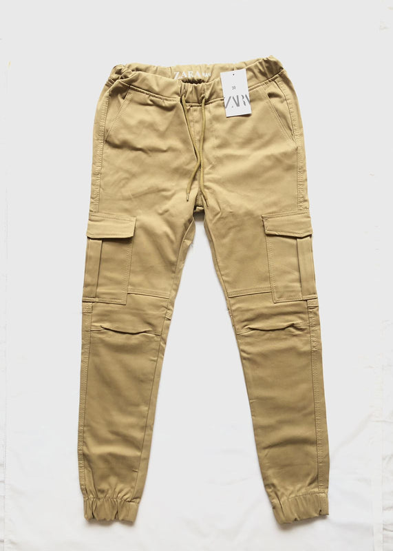 Beige 6 Pocket Men Cotton Cargo Trouser